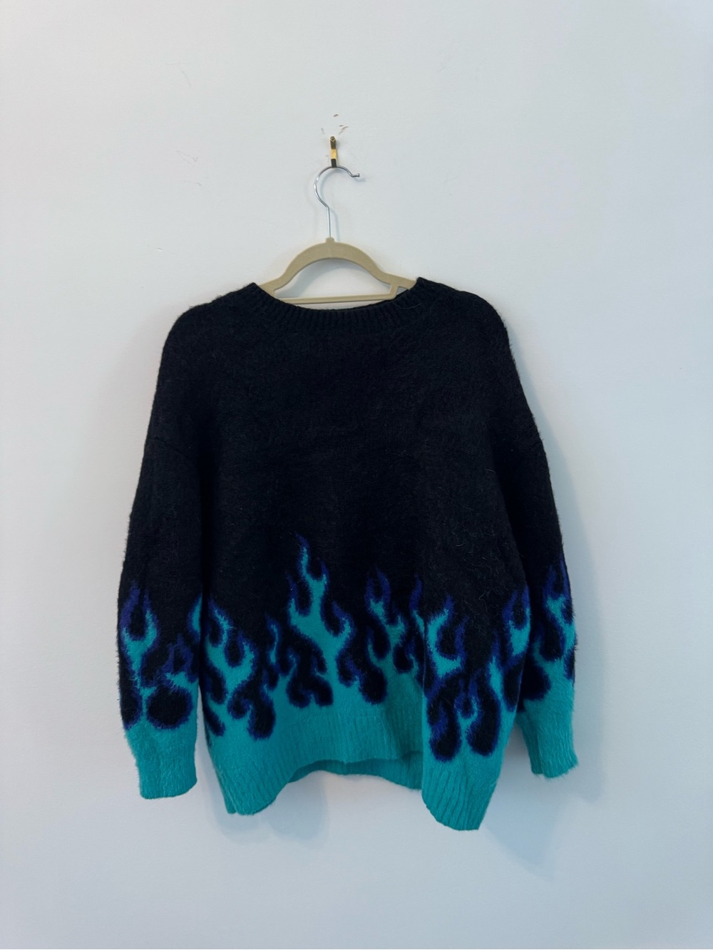 Adika Black Sweater with Teal & Navy Flame Hem - Women